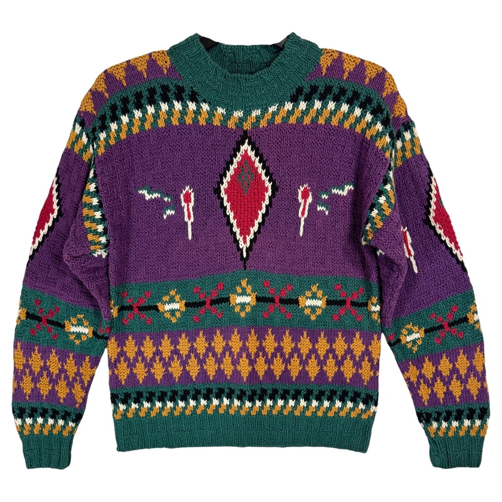 Vintage Woolrich Southwestern Aztec Sweater L M Chunky Colorful Purple Boho 90s